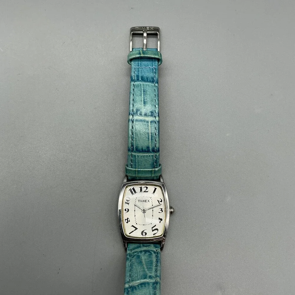 Timex T2E341 Womens Watch 22mm White Dial Blue Leather Band New Battery